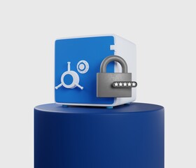 Reliable combination lock. Access to finances is carried out by a safe password. The lock is blocked and access to finances is prohibited. 3D rendering.