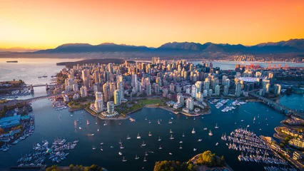 Poster Beautiful aerial view of downtown Vancouver skyline, British Columbia, Canada at sunset © heyengel
