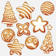A set of painted gingerbread cookies with white cream