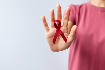 Burgundy Red Ribbon for March multiple myeloma Cancer and December World Aids Day Awareness month....