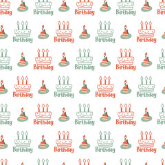 Cute Happy Birthday Cakes Vector Art Party Seamless Pattern