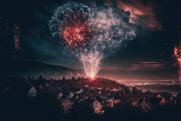 Chinese New Year Fireworks above sky Generative AI Illustration