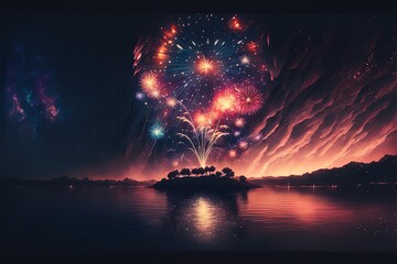 Chinese New Year Fireworks above sky Generative AI Illustration