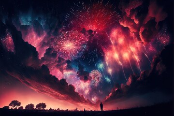Chinese New Year Fireworks above sky Generative AI Illustration
