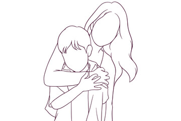 happy mom hugging her son hand drawn style vector illustration