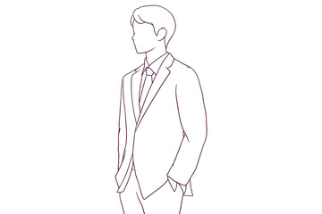 young businessman in suit hand drawn style vector illustration