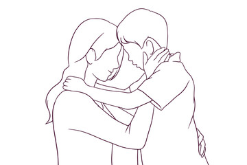 young woman bonding with her son hand drawn style vector illustration