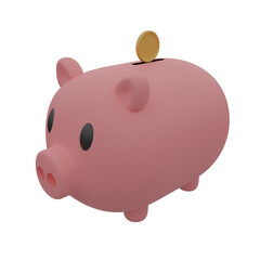 3d icon piggy bank with a coin