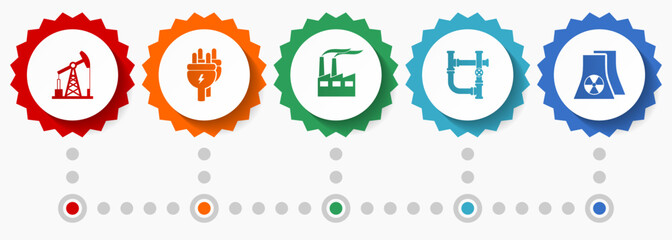 Industrial vector icons, power and energy flat design web badges collection, business infographic template