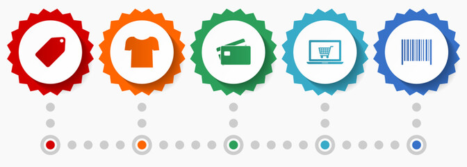 Shop and trade vector icons, shopping flat design web badges collection, business infographic template