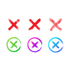 Cross sign element. Red grunge X icon, isolated on white background. Mark graphic design. Button for vote, decision, web. Symbol of error, check, wrong and stop, failed