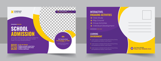 Kids back to school education admission postcard template, Modern professional school admission postcard template design
