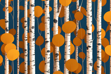 Abstract aspen trees with orange leaves, Generative AI