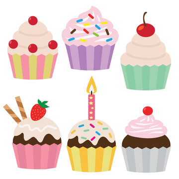 Birthday cupcake vector cartoon illustration