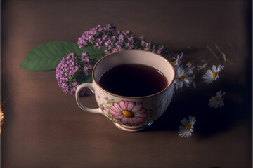 Obraz na płótnie Canvas cup of coffee with flowers Generated AI