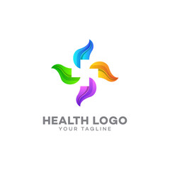 Health care logo with plus sign, Medical pharmacy logo design template