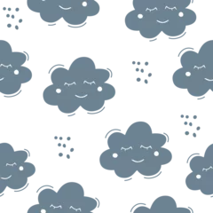 Foto op Aluminium Seamless pattern cute cloud with eyelashes and a smile © Anna