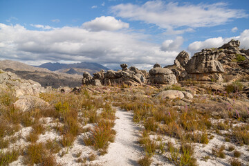 Stony landscape near Tulbagh in the Western Cape of South Africa, taken during a hike in the mountains