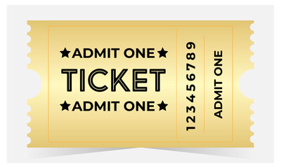 Golden Ticket Admit one vector Illustration simple design. Symbol template vector. Can be used to Print ticket and coupon