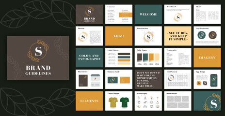 Brand Guidelines template. Logo Guide Book. Corporate identity presentation. Logo Guideline template. Logotype presentation for beauty company