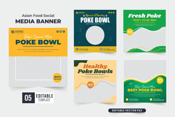 Culinary food promotional web banner set design with photo placeholders and abstract shapes. Special food menu social media post collection for marketing. Food sale discount template bundle.