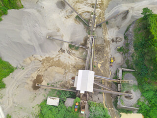 Abstract Defocused Blurred Background Aerial view of sand and stone mining in Cikancung area - Indonesia. Not Focus