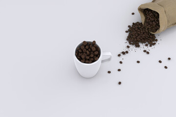 Fototapeta na wymiar 3d Render Coffee Beans With White Coffee Cup