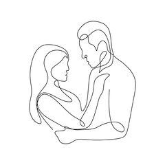 young romantic couple continuous drawing single line art