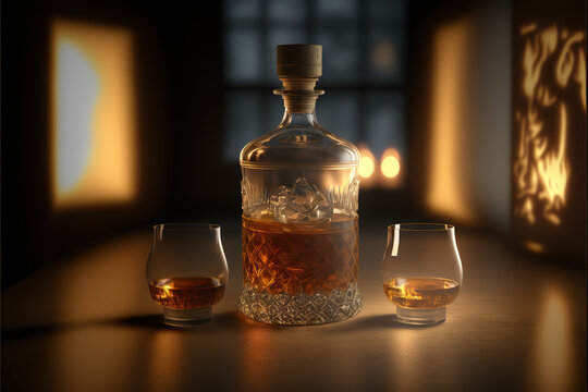 bottle of whiskey, 3D, AI, generate ai