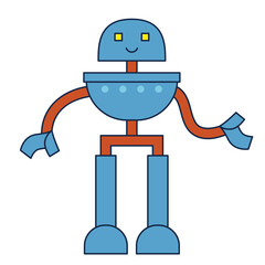Smiling robot front view. Character in lineal flat style.