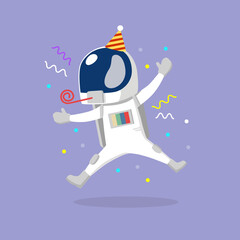 Astronaut Party New Year Celebrate  Background Cartoon Vector Illustration. Space Icon Concept Isolated Premium Vector. Cartoon Style