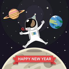 Astronaut Party New Year Celebrate in Space Cartoon Vector Illustration. Space Icon Concept Isolated Premium Vector. Cartoon Style