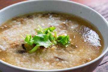 Boiler rich with ground pork in morning