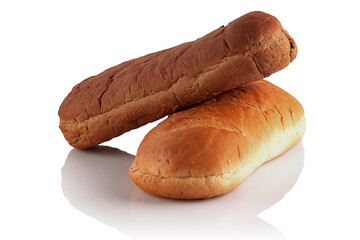 A loaf of rye and a loaf of wheat bread