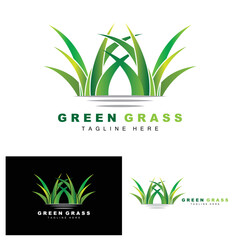 Green Grass Logo Design, Farm Landscape Illustration, Natural Scenery Vector