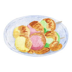 Dango.  Japanese glutinous rice buns. Traditional Asian dessert. Eastern cuisine.