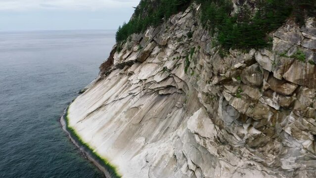 Aerial view of cliffs in the Black Sea coast. Rocky coast. Aerial 4k.