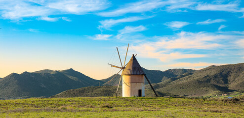 Windmill near Almeria, Andalusia in Spain - obrazy, fototapety, plakaty