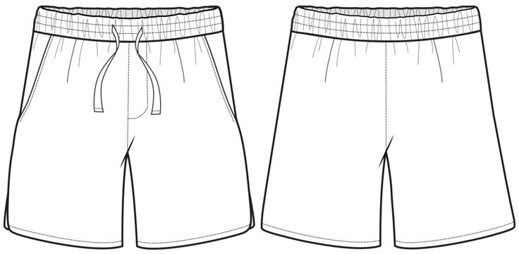 shorts flat sketch technical cad drawing vector template