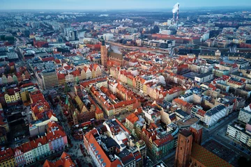 Deurstickers Wroclaw Rynek Square, aerial view. View from above on main market square in Wroclaw with walking tourists during Christmas holidays. © Lazy_Bear