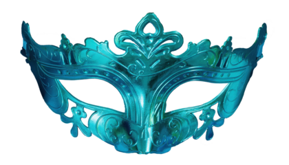 Purim celebration concept (jewish carnival holiday), mask, gifts, Biblical manuscript, over blue background. Top view, Flat lay