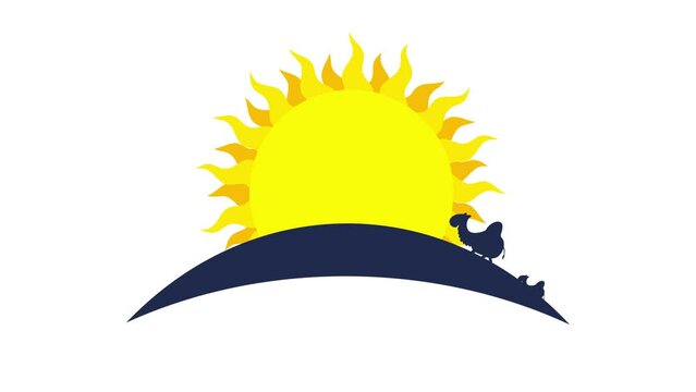 Cartoon camels walking through desert pictogram version. Sun, sand. Isolated nimation with alpha channel. 