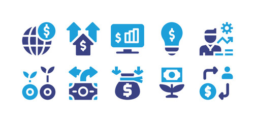 Investment icon set. Duotone color. Vector illustration. Containing investment, profit, finance, investing, collect, user.