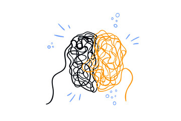 two sides of a human brain depicted with thread