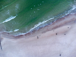 Aerial view. The sea as seen from above. Water, sand, waves, beach, landscape, nature, winter, park.