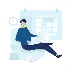 Mark calendar date for time management flat illustration