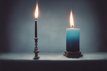 two candles next to each other, dark mood with Generative AI