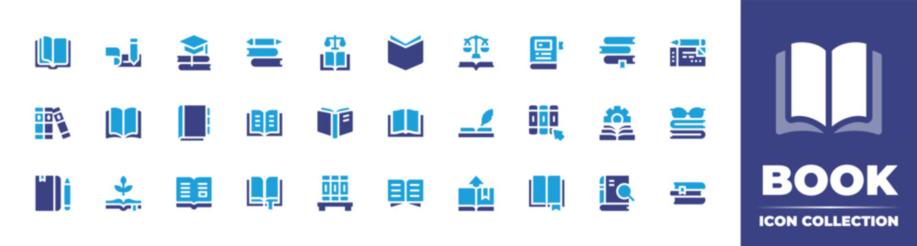 Book Icon Collection. Duotone Color. Vector Illustration. Containing Open Book, Check Book, Education, Diary, Constitution, Library, Law Book, Book, Books, Appointment Book, Read, And More.