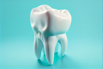 Dental model of premolar tooth on blue backgroun. 3d illustration