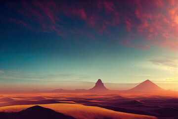 Fototapeta na wymiar Beautiful mexican desert with mountains in red sunlight (Generative AI)